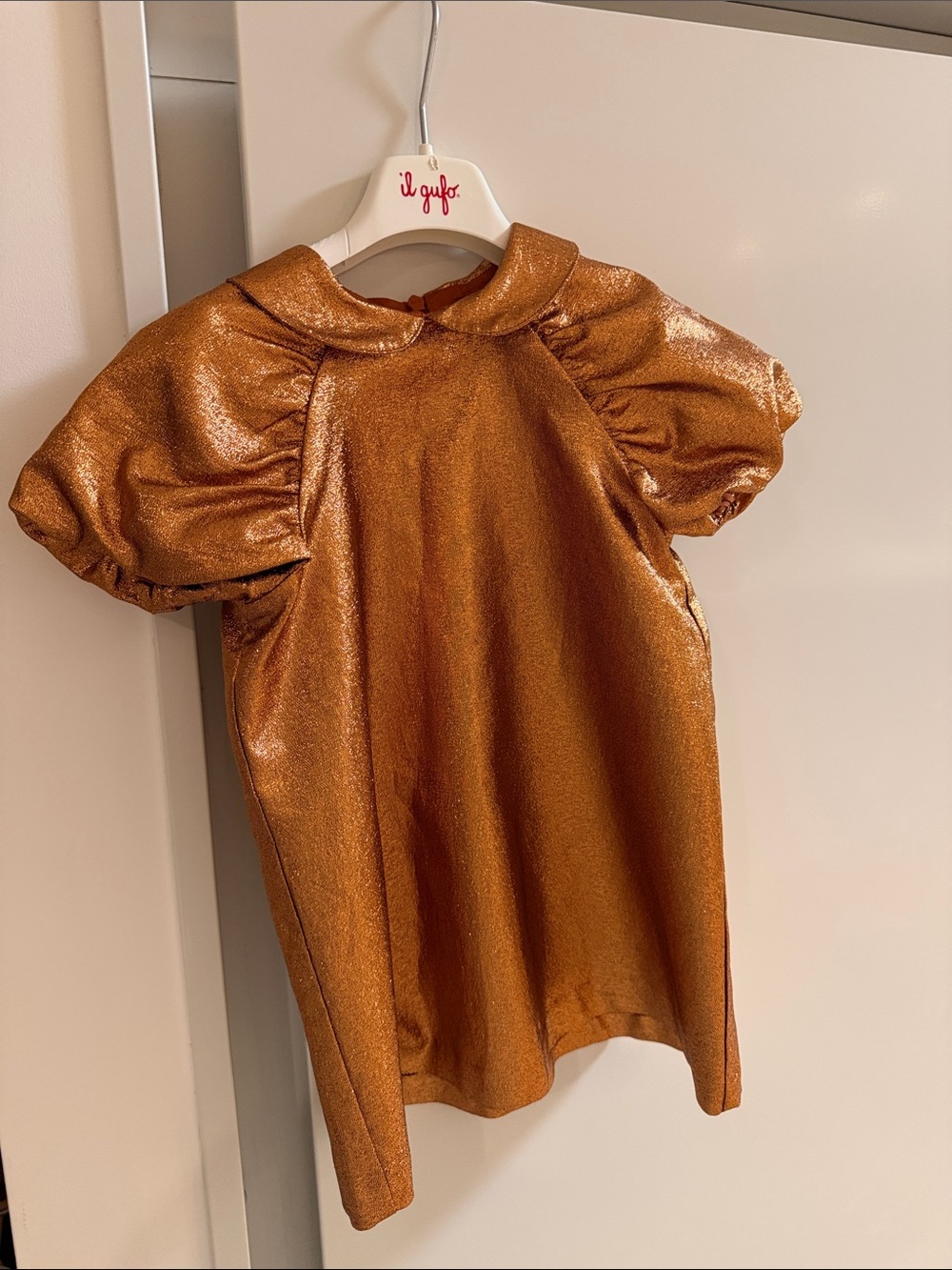 Il Gufo Metallic Bronze Puff-Sleeve Top